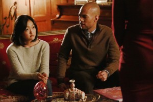 Amy Okuda with costar Kendrick Sampson in How to Get Away with Murder