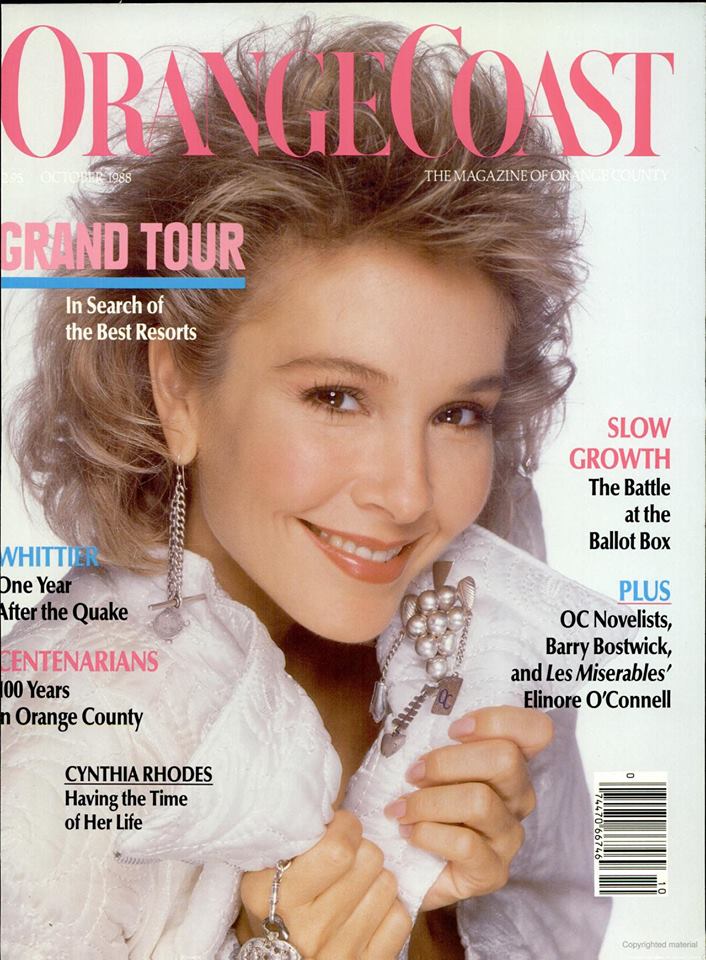 Cynthia Rhodes on Orange Coast Magazine cover October 1988.