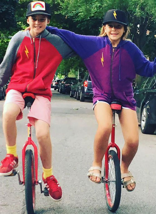 Maxwell Jenkins & sister Samantha Jenkins on unicycle.