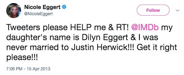 Nicole Elizabeth Eggert on twitter about her marriage that wasn't